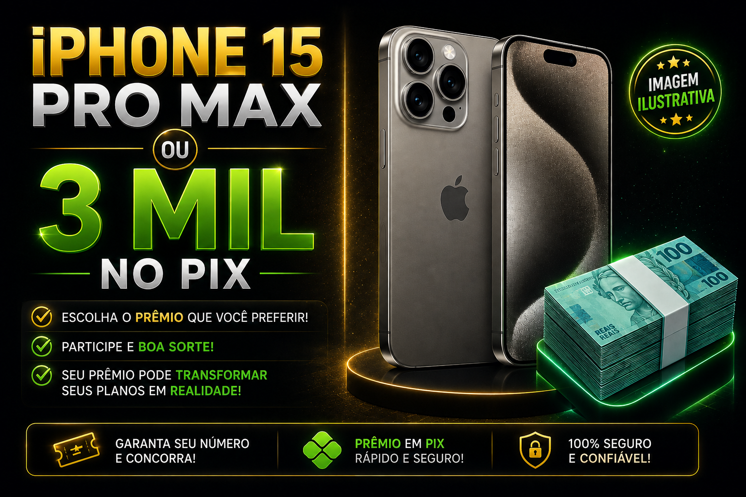 📱 iPhone 15 pro Max ou 3 mil no Pix
